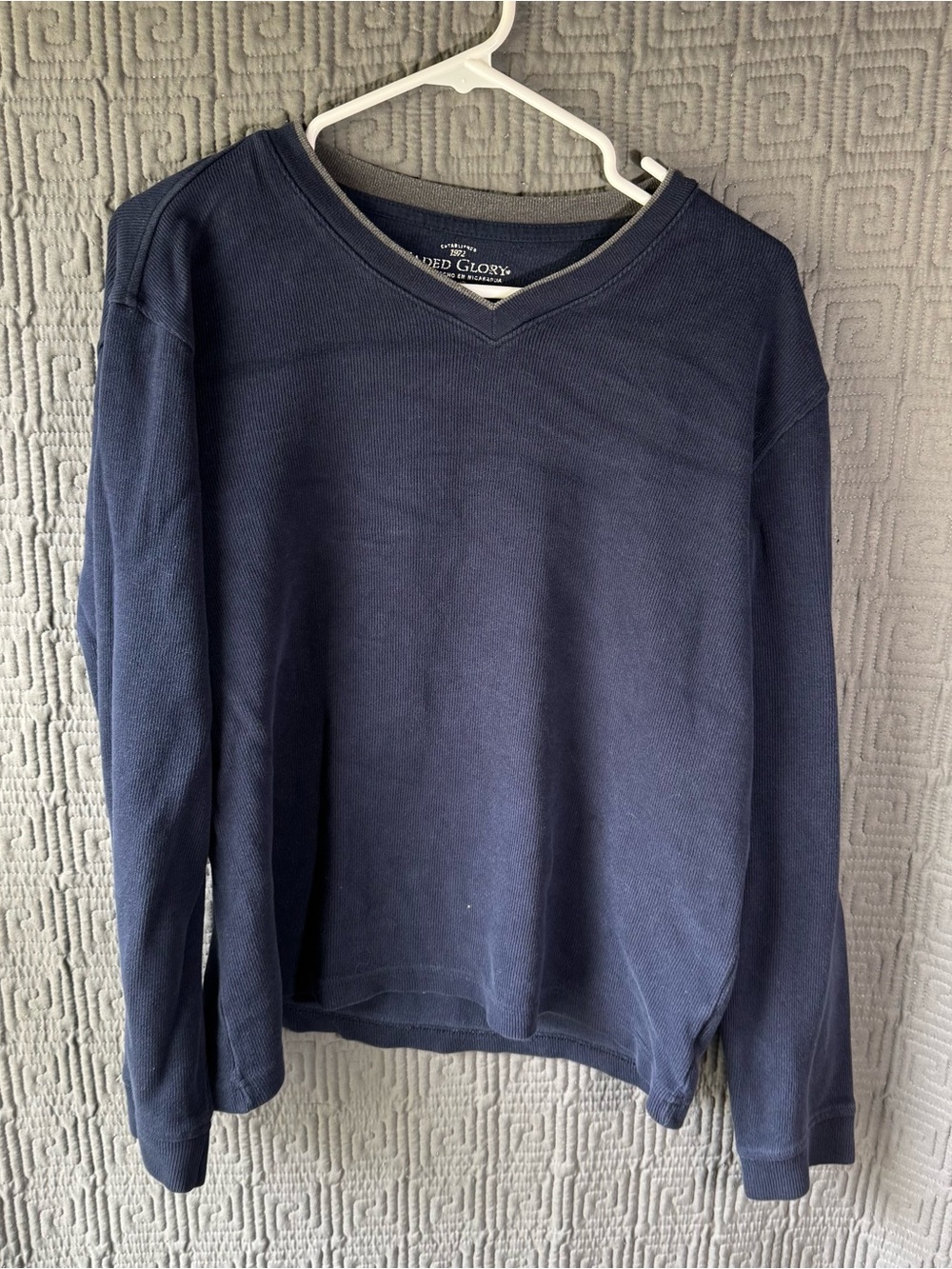 Faded Glory Mens Medium Dark Navy Blue Long Sleeve Waffle Knit Layered VNeck